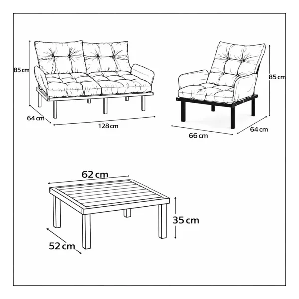 Bahçe Takımı Balkon Ve Cafe Modüler Metal Koltuk Takımı 2+1+1 Sehpalı Bej 1637 - Görsel 5