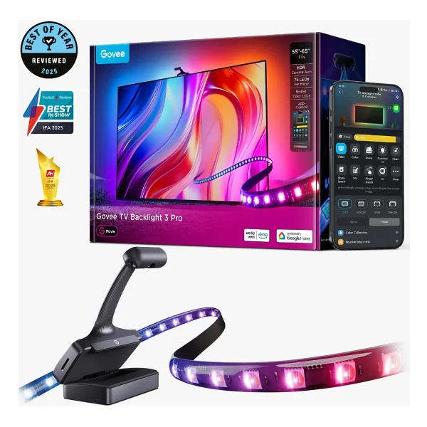 Govee 3s Pro TV Arkası LED Şerit Ambiyans Aydınlatma, TV Renk Senkronizasyonu 55-65 Inç Tv'ler İle Uyumludur - Argb - 55 X 63 Cm - Görsel 10