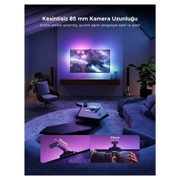 Govee 3s Pro TV Arkası LED Şerit Ambiyans Aydınlatma, TV Renk Senkronizasyonu 55-65 Inç Tv'ler İle Uyumludur - Argb - 55 X 63 Cm - Görsel 5