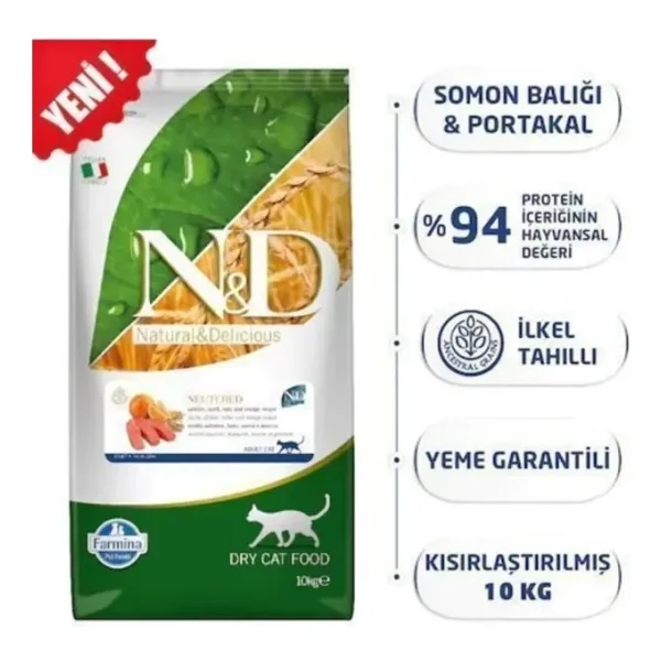 N&D Ocean Düşük Tahıllı Kısırlaştırılmış Somonlu Ve Portakallı 10 Kg Yetişkin Kedi Maması - Görsel 6