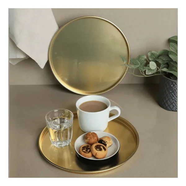 Sarkap Home 24 cm 2'li Yuvarlak Sunumluk Tepsi - Gold - Görsel 8