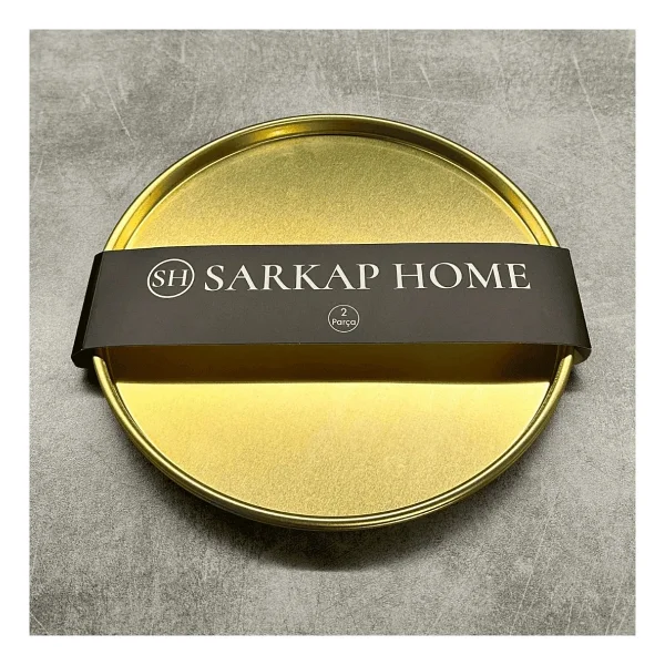 Sarkap Home 24 cm 2'li Yuvarlak Sunumluk Tepsi - Gold - Görsel 3
