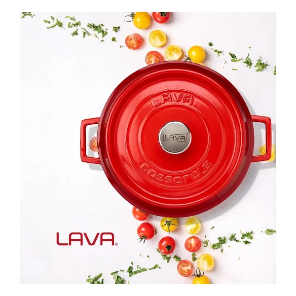 Lava Trendy Kırmızı 28 Cm Yayvan Döküm Tencere - Görsel 7
