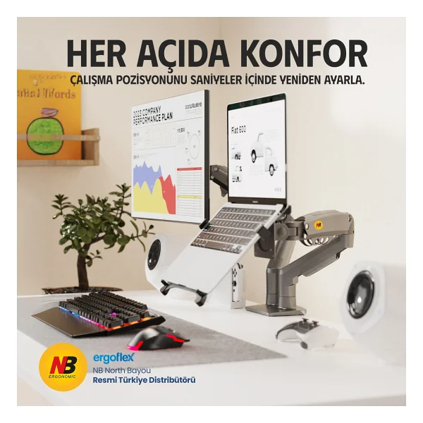 North Bayou F160-Fp 17-27 İnç İki Kollu Amortisörlü Monitör Standı - Görsel 4
