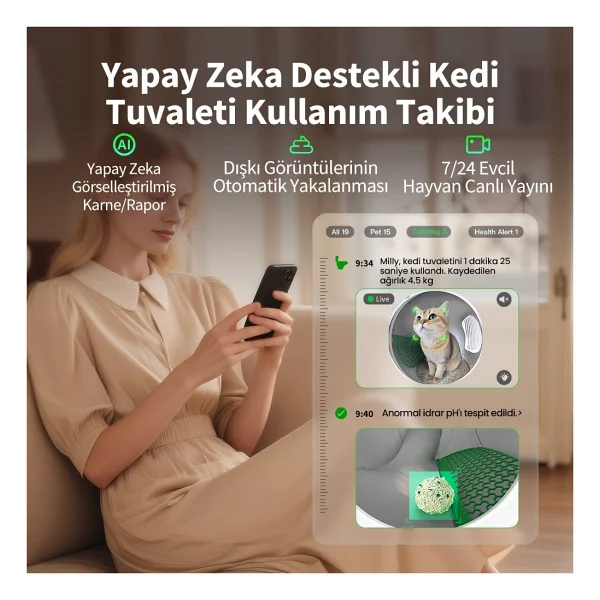 Petkit Purobot Max Pro 2 Akıllı Kedi Tuvaleti (Petkit Türkiye Garantili) - Beyaz - Görsel 6