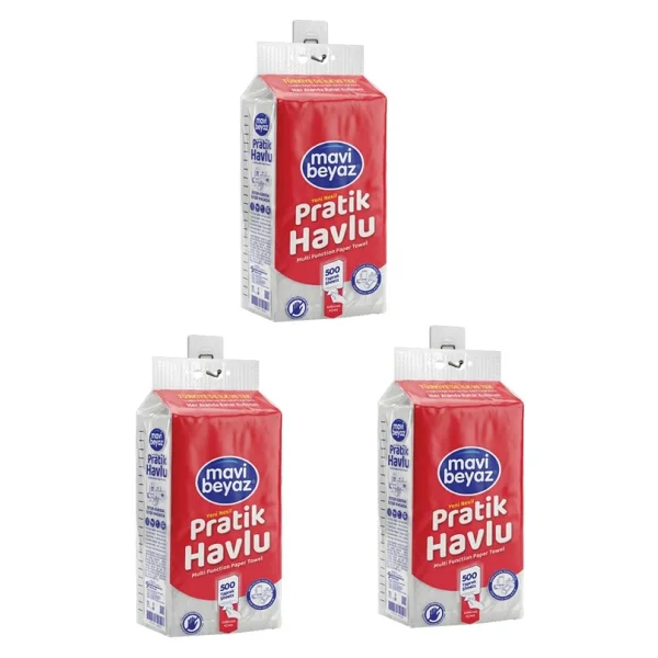 Mavi Beyaz 3 Adet Mavi Beyaz Pratik Havlu 500 Yaprak - Görsel 5