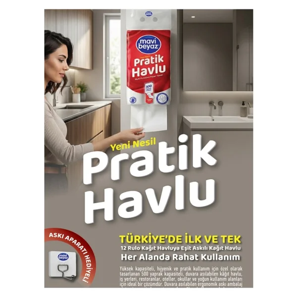 Mavi Beyaz 3 Adet Mavi Beyaz Pratik Havlu 500 Yaprak - Görsel 2