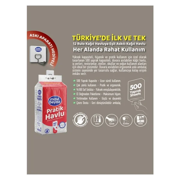 Mavi Beyaz 3 Adet Mavi Beyaz Pratik Havlu 500 Yaprak - Görsel 3