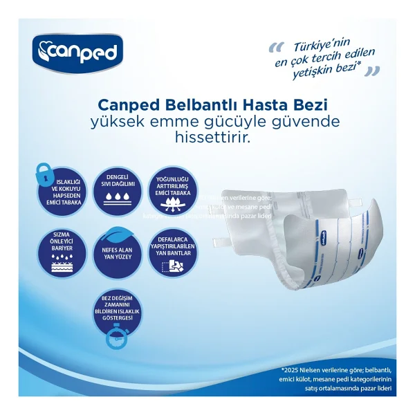 Canped Tekstil Yüzeyli Belbantlı Ekstra Büyük Boy XL 30'lu 4 Adet Hasta Bezi - Görsel 2