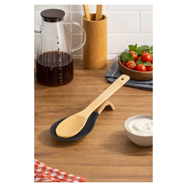 Porsima Pbt-718-2 Bambu Saplı Silikon Kirli Kepçe Kaşıklık Altlığı Kepçe Ve Kaşık Nihalesi Pembe - Görsel 6