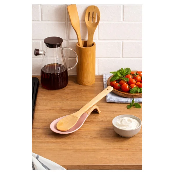 Porsima Pbt-718-2 Bambu Saplı Silikon Kirli Kepçe Kaşıklık Altlığı Kepçe Ve Kaşık Nihalesi Pembe - Görsel 4