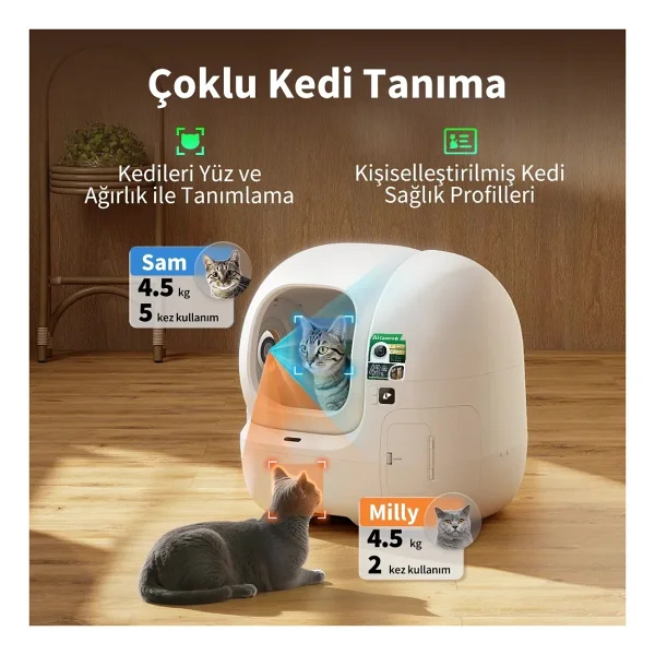 Petkit Purobot Max Pro 2 Akıllı Kedi Tuvaleti (Petkit Türkiye Garantili) - Beyaz - Görsel 5