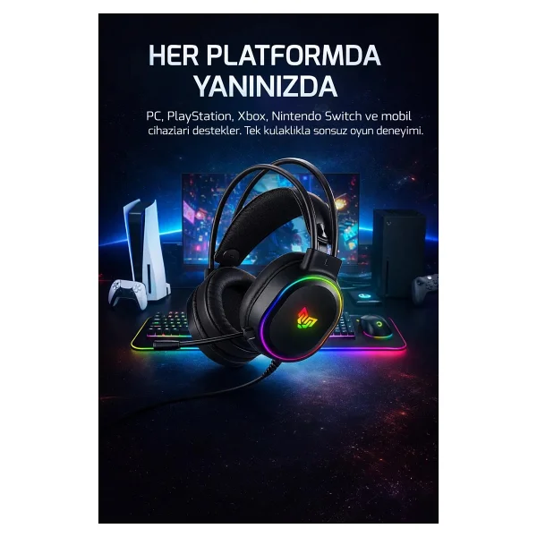 Blueforce Hopper RGB 7.1 USB Kablolu Kulak Üstü Oyuncu Kulaklığı - Görsel 2