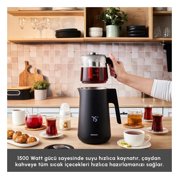 Karaca Cool Touch 1502 1500 W Cam Demlikli Black Çay Makinesi - Görsel 4