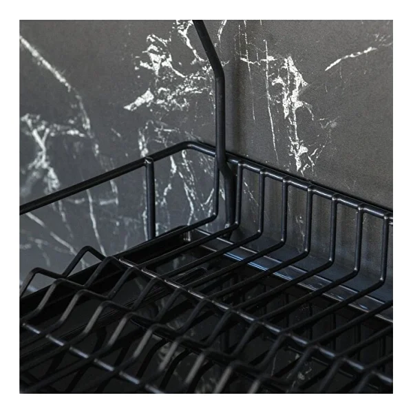 Hagen İki Katlı Bulaşıklık 50 Cm Siyah Metal Tabaklık Bulaşık Makinesinde Yıkanabilir Özellikte - Görsel 3