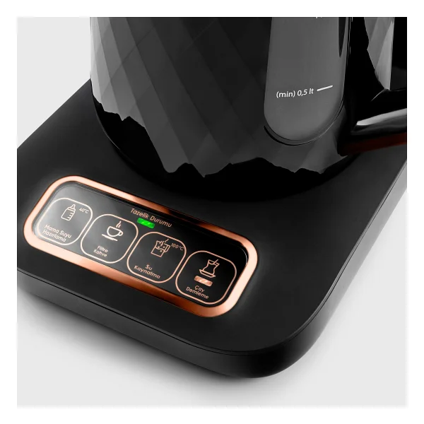 Karaca Çaysever Robotea Pro Quartz 4in1 2500 W Black Copper Konuşan Cam Demlikli Çay Makinesi - Görsel 6
