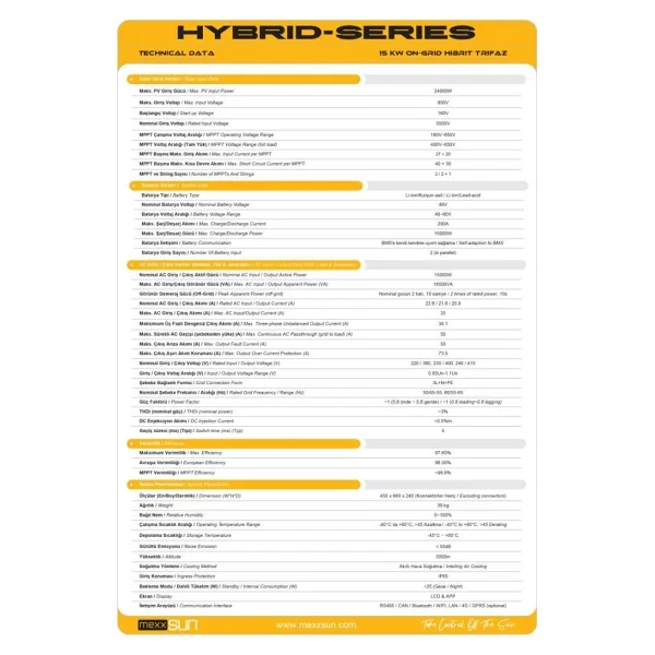 Mexxsun 15 Kw 48 V Lv Hibrit Trifaze Inverter - Görsel 4