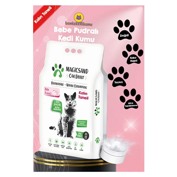 Magicsand Bebek Pudrası Kokulu 10 Lt İnce Taneli Bentonit Kedi Kumu - Görsel 3
