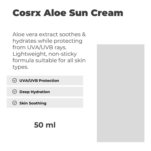 Cosrx Aloe Soothing Sun Cream SPF50 PA+++ Aloe Vera Ekstreli Yatıştırıcı Güneş Kremi Hassas Ciltler İçin - Görsel 6