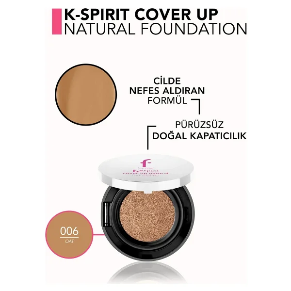 Flormar K-Spirit Cover Up Yüksek Kapatıcı Uzun Süre Kalıcı Doğal Bitişli Cushion Fondöten - 006 Oat - Bej - Görsel 7