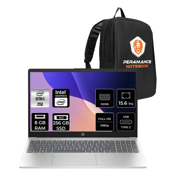 Hp AI 15-Fd2026nt D51e0ea Ultra 5 225u 8 GB 256 GB SSD Intel Graphics 15.6" Free Dos Full HD Notebook - Görsel 5