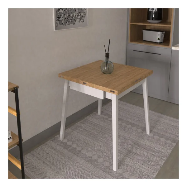 Vilinze Avanos Ahşap Katlanır Kanatlı Mdf Mutfak Masası - 70x70+70 (70x140) Cm - Naturel - Beyaz - Görsel 9