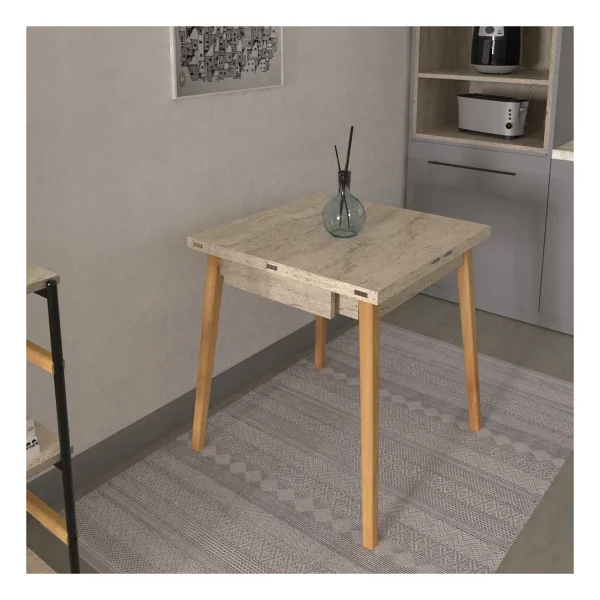 Vilinze Avanos Ahşap Katlanır Kanatlı Mdf Mutfak Masası - 70x70+70 (70x140) Cm - Naturel - Beyaz - Görsel 7