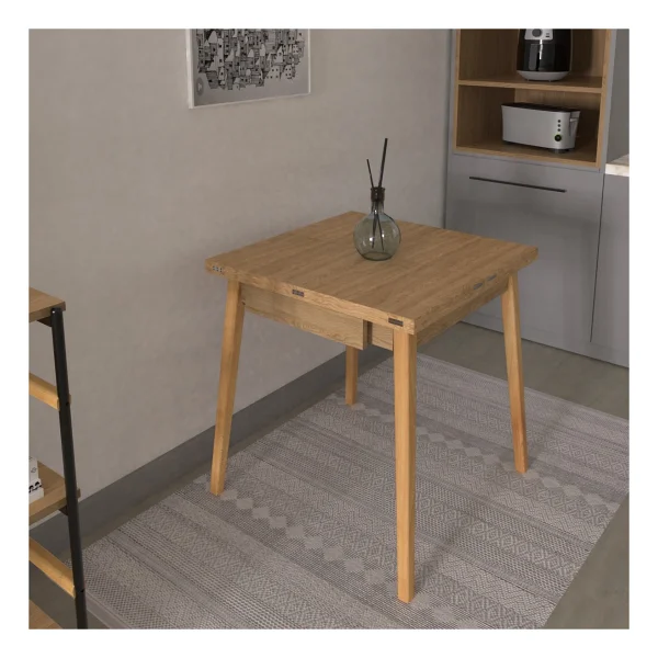 Vilinze Avanos Ahşap Katlanır Kanatlı Mdf Mutfak Masası - 70x70+70 (70x140) Cm - Naturel - Beyaz - Görsel 6
