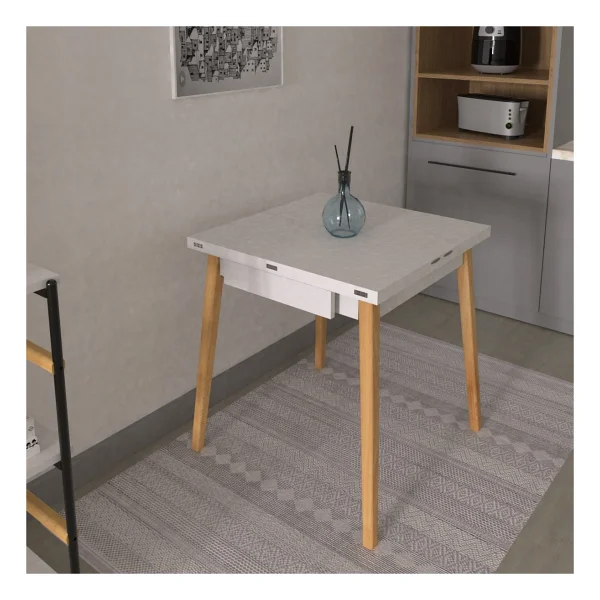 Vilinze Avanos Ahşap Katlanır Kanatlı Mdf Mutfak Masası - 70x70+70 (70x140) Cm - Naturel - Beyaz - Görsel 8