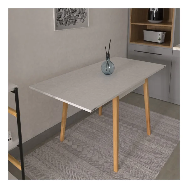 Vilinze Avanos Ahşap Katlanır Kanatlı Mdf Mutfak Masası - 70x70+70 (70x140) Cm - Naturel - Beyaz - Görsel 2