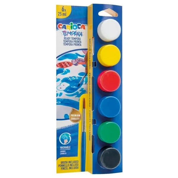 Carioca Tempera Yıkanabilir Sulu Boya 25 Ml X 6 Renk Fırçalı Set - Görsel 2