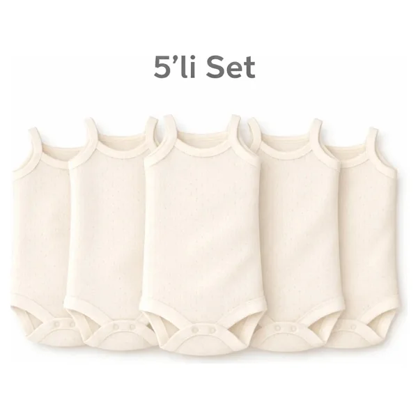 Novibaby 5'li Bebek Atlet Body Zıbın Çıtçıtlı Ekru 100% Pamuk 3-6 Ay - Görsel 9