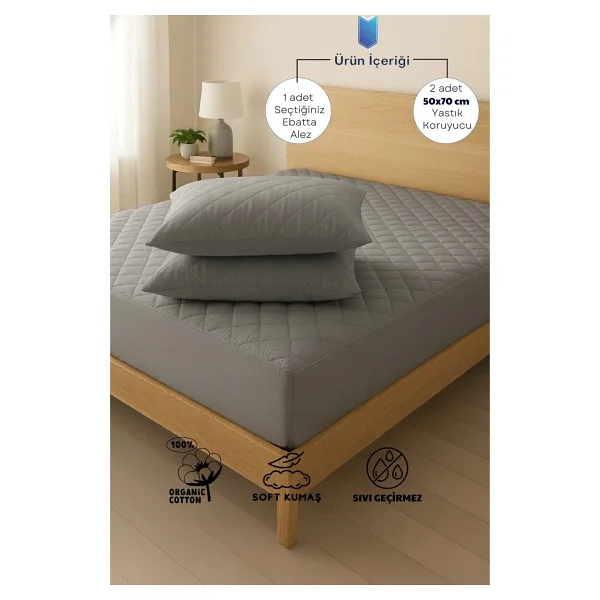 Formeya Pamukkale Alez Set Pembe % 100 Pamuk Kapitone Sıvı Geçirmez Alez Ve Yastık Koruyucu Set - 90 X 200 Cm - Görsel 9