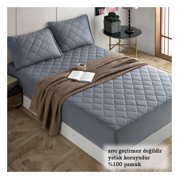 Formeya Pamukkale Alez Set Pembe Pamuk Kapitone Yatak Koruyucu Alez Ve Yastık Koruyucu Set - 140 X 190 Cm - Görsel 8