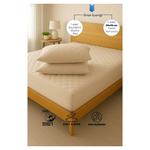 Formeya Pamukkale Alez Set Pembe % 100 Pamuk Kapitone Sıvı Geçirmez Alez Ve Yastık Koruyucu Set - 90 X 200 Cm - Görsel 8