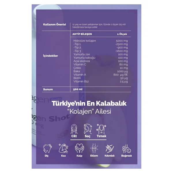 Collagen Forte Platinum Collagen Shot 500ml, 5 Tip Sıvı Kolajen, Biotin, Vitamin B12, C Vitamini, Bakır, Retinol & Çinko - Görsel 10