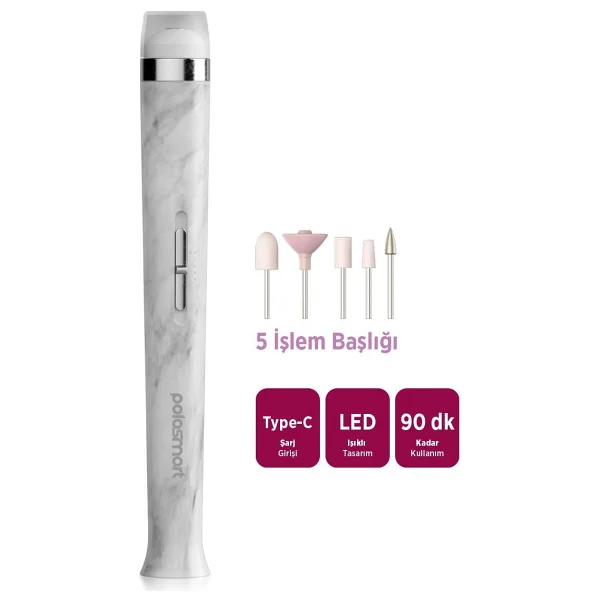 Polosmart Psc101 Şarjlı LED Işıklı 5 Başlıklı 2 Kademeli Manikür Pedikür Seti - Görsel 2