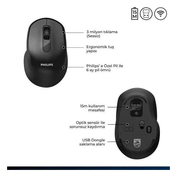 Philips Spk7448b Siyah Sessiz Optik Kablosuz Mouse - Görsel 5
