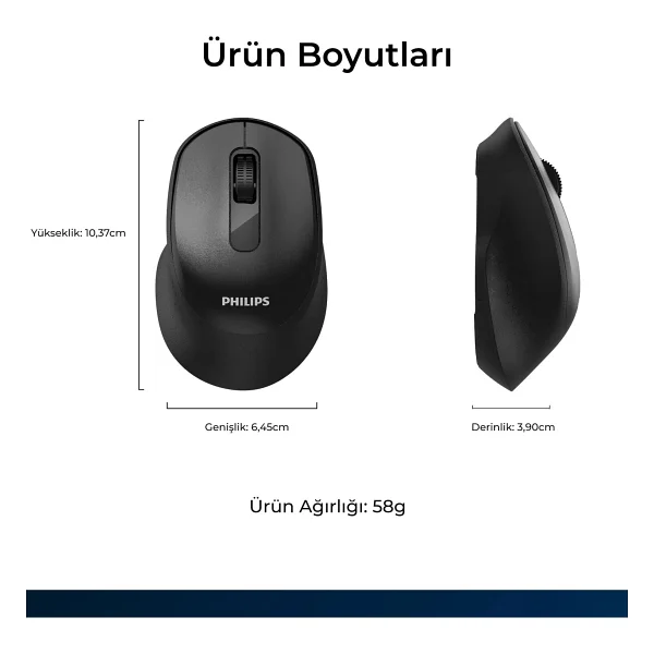 Philips Spk7448b Siyah Sessiz Optik Kablosuz Mouse - Görsel 6