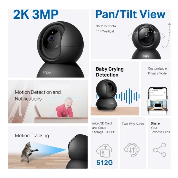 Tp-Link Tapo C211 (2-Pack) 2k 3mp Yatay Ve Dikey Ev Güvenliği Wi-Fi Kamerası 2'li - Görsel 2