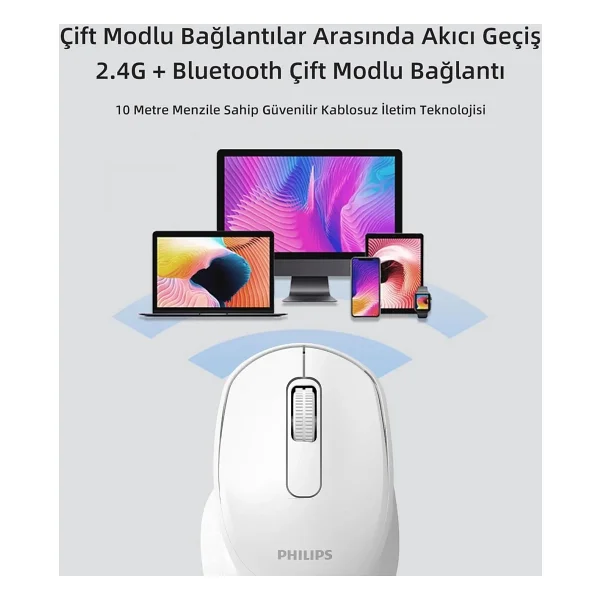 Philips Spk7448 Beyaz Sessiz Optik Kablosuz Mouse - Görsel 3