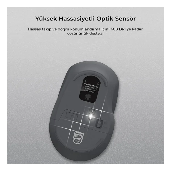 Philips Spk7448g Gri Sessiz Optik Kablosuz Mouse - Görsel 4