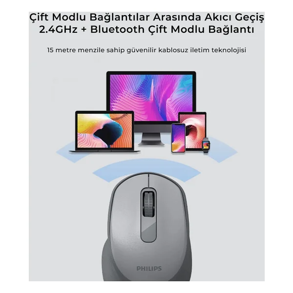 Philips Spk7448g Gri Sessiz Optik Kablosuz Mouse - Görsel 5
