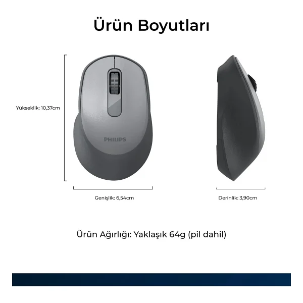 Philips Spk7448g Gri Sessiz Optik Kablosuz Mouse - Görsel 7
