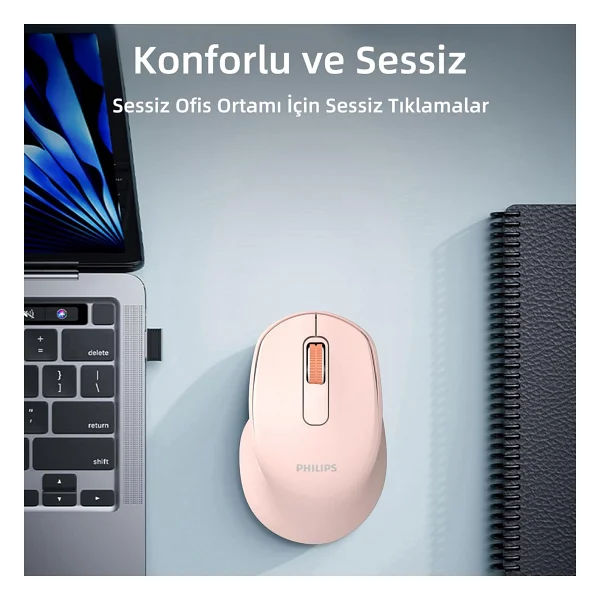 Philips Spk7448 Pembe Sessiz Optik Kablosuz Mouse - Görsel 3