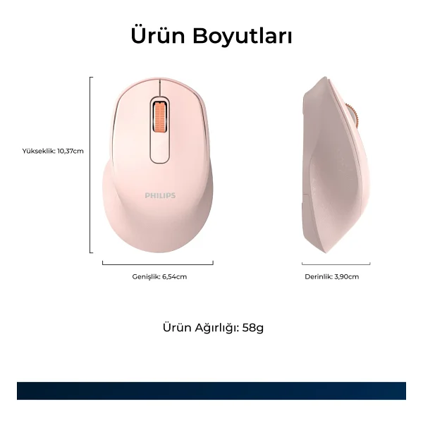 Philips Spk7448 Pembe Sessiz Optik Kablosuz Mouse - Görsel 8