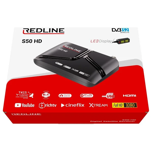 Redline S50 HD Mini Uydu Alıcısı Full HD Görüntü Kalitesi Ethernet Ve Wi-Fi Bağlantı Özellikleri - Siyah - Görsel 2