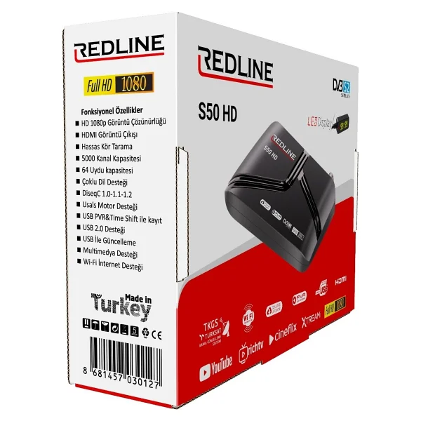 Redline S50 HD Mini Uydu Alıcısı Full HD Görüntü Kalitesi Ethernet Ve Wi-Fi Bağlantı Özellikleri - Siyah - Görsel 4