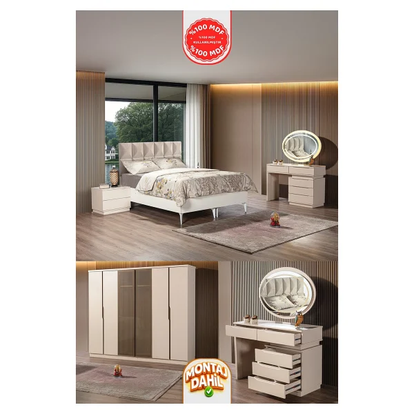 İmbaş Çeşme Vizon Yatak Odası Takmı %100 Mdf - Bazalı - Görsel 9