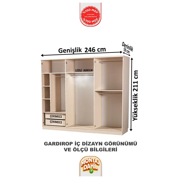İmbaş Çeşme Vizon Yatak Odası Takmı %100 Mdf - Bazalı - Görsel 8